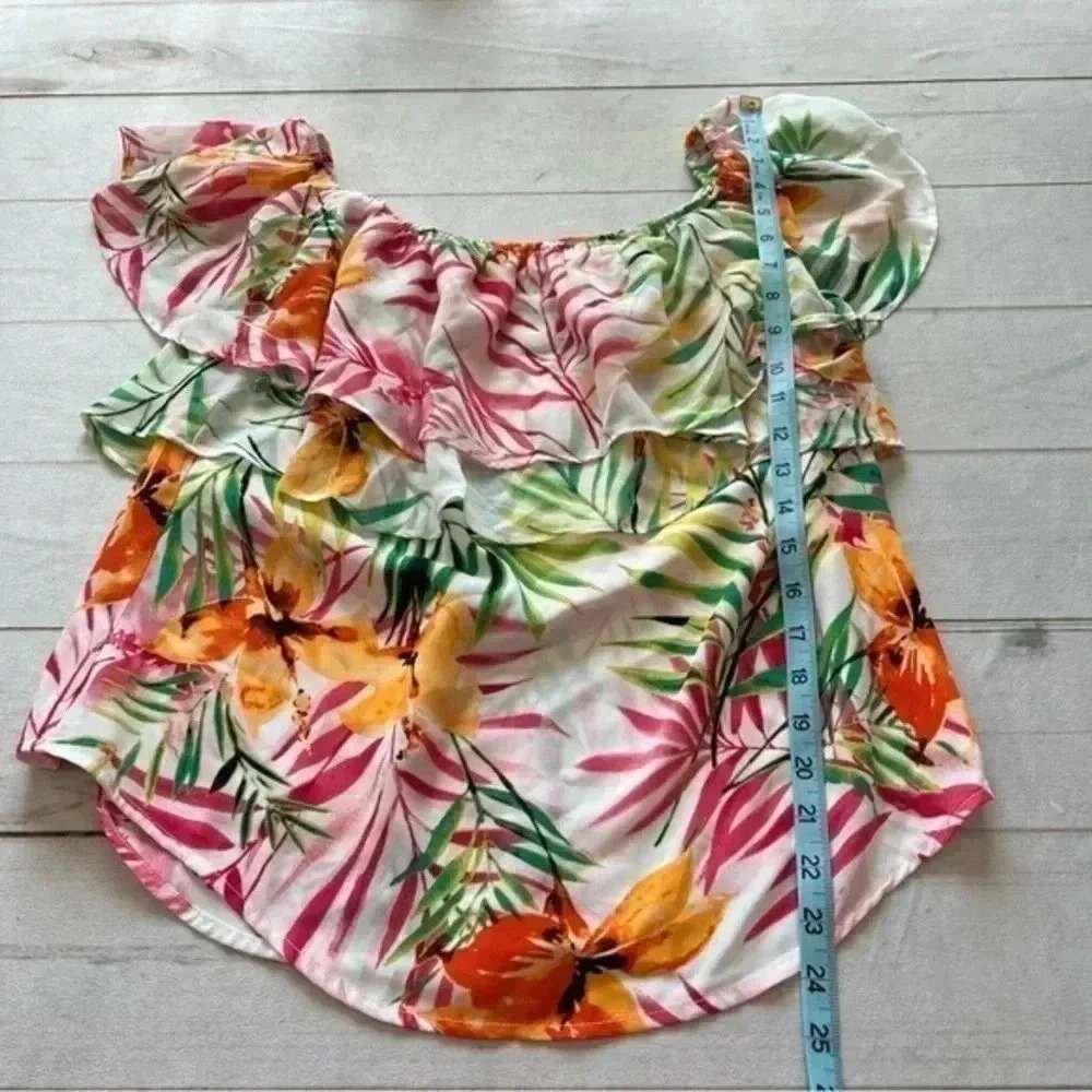 New NY & C 7th Avenue Design Womens Ruffled Floral Cold Shoulder Top siz… - Picture 8 of 12